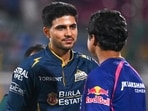 Shubman Gill and Vaibhav Sooryavanshi shake hands after a match between GT and RR.