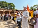 People offer prayers at the Bhojshala complex following the Madhya Pradesh High Court verdict declaring the site a Hindu temple dedicated to Goddess Vagdevi (Saraswati), in Dhar, Madhya Pradesh.