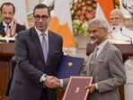 Prime Minister Narendra Modi and President of the Cypriot President Nikos Christodoulides witness an exchange of MoUs in New Delhi on Friday. (RAJ K RAJ /HT PHOTO) Prime Minister Narendra Modi and President of the Cypriot President Nikos Christodoulides witness an exchange of MoUs in New Delhi on Friday. (RAJ K RAJ /HT PHOTO)