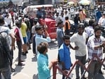 Residents block traffic at Buddheshwar Chauraha, Mohaan Road in Lucknow, during a protest over a long power outage. (Deepak Gupta/HT Photo)