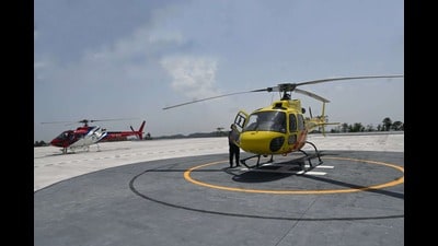 The development of the modern helipad was undertaken by the Shri Mata Vaishno Devi Shrine Board, in collaboration with the Shri Shiv Khori Shrine Board, at Hutt village, Katra as well as at Shiv Khori. (HT Photo)