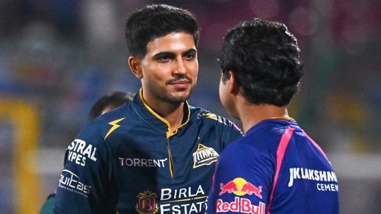 Shubman Gill and Vaibhav Sooryavanshi shake hands after a match between GT and RR. (PTI)