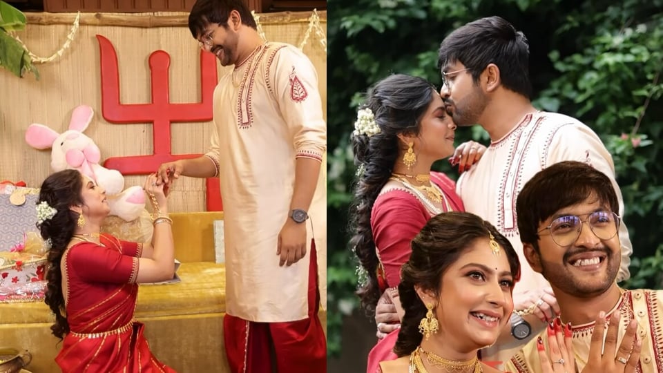 চোখে জল, হাঁটু মুড়ে বসে সৌরভের আঙুলে আংটি পরালেন শুভস্মিতা! রইল সেই ভিডিয়ো