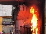 A transformer on fire in Chinhat area of Lucknow. (Sourced)