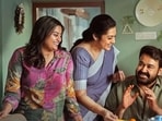 Ansiba Hassan, Meena, Mohanlal and Esther Anil in a still from Drishyam 3. 