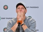 Italy's Jannik Sinner speaks to reporters during Media Day ahead of the French Open.