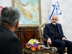 Iranian Parliament Speaker Mohammad Bagher Ghalibaf meets with Pakistan's Interior Minister Mohsin Naqvi, in Tehran, Iran, May 17.