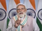 Prime Minister Narendra Modi virtually addresses a gathering during the 19th edition of Rozgar Mela. (X/NarendraModi via PTI)