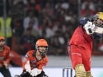Royal Challengers Bengaluru's Venkatesh Iyer plays a shot against Sunrisers Hyderabad in Hyderabad, Telangana, Friday. (PTI)