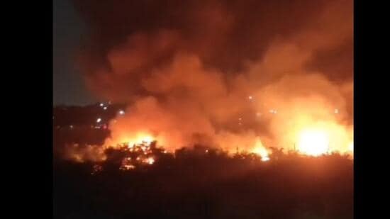 Around 25 fire tenders battled a massive blaze that broke out at a furniture market near Delhi Metro’s Seelampur station in northeast Delhi’s Shastri Park area. (Screenshot)