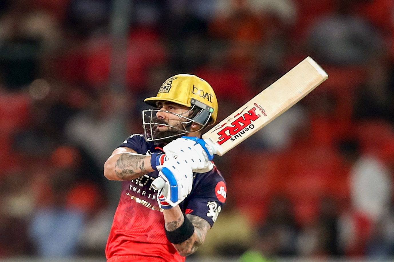 Virat Kohli plays a shot during the Indian Premier League 2026 match against Sunrisers Hyderabad at Rajiv Gandhi International Stadium in Hyderabad. (ANI Pic Service) Virat Kohli plays a shot during the Indian Premier League 2026 match against Sunrisers Hyderabad at Rajiv Gandhi International Stadium in Hyderabad. (ANI Pic Service)