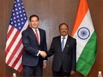 US Secretary of State  Marco Rubio meeting with  NSA Ajit Doval, in New Delhi on Sunday. 