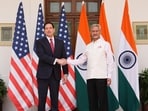 US Secretary of State Marco Rubio (L) and India’s Minister of External Affairs S. Jaishankar shake hands after their talks in New Delhi. (AFP)
