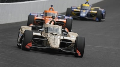 Felix Rosenqvist, of Sweden, heads into the first turn during practice for the Indianapolis 500 auto race at Indianapolis Motor Speedway in Indianapolis, Sunday, May 24, 2026. (AP Photo/Michael Conroy) Felix Rosenqvist, of Sweden, heads into the first turn during practice for the Indianapolis 500 auto race at Indianapolis Motor Speedway in Indianapolis, Sunday, May 24, 2026. (AP Photo/Michael Conroy)