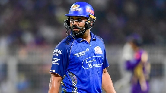 Rohit Sharma walks back to the pavilion after losing his wicket to the Kolkata Knight Riders. (ANI Pic Service)
