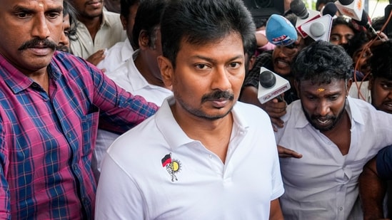 Chennai: Leader of Opposition in the Tamil Nadu Legislative Assembly Udhayanidhi Stalin leaves after a meeting of the DMK's district secretaries, in Chennai, Thursday, May 14, 2026. (PTI Photo/R Senthilkumar)(PTI05_14_2026_000243A) (PTI)