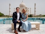 US Secretary of State Marco Rubio poses alongside his wife Jeanette at the Taj Mahal in Agra.
