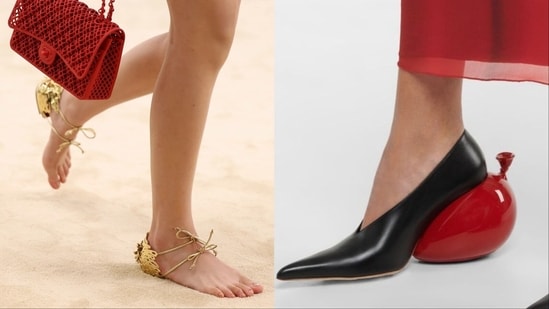(L-R) Chanel's barefoot sandals and Loewe's balloon pumps