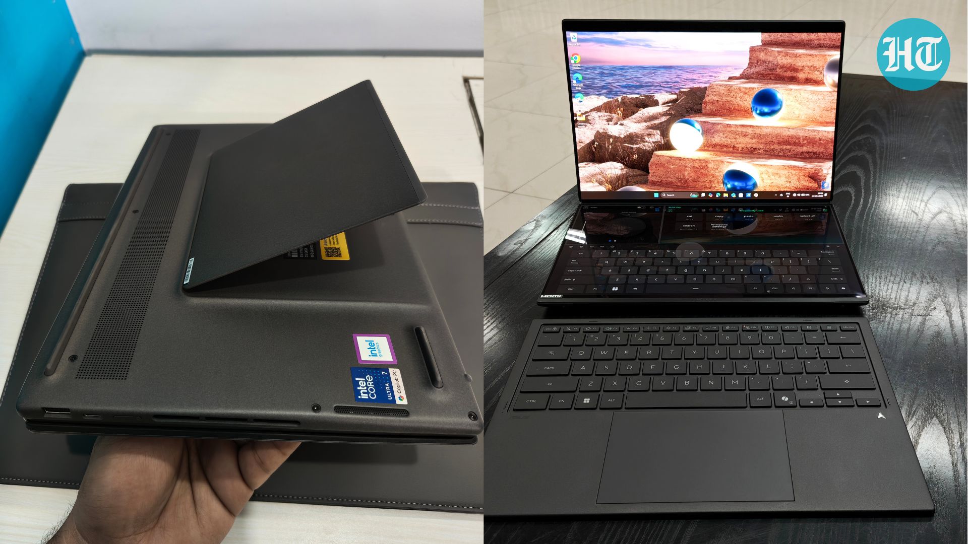 The Asus Zenbook Duo laptop comes with a detachable Bluetooth keyboard, and a built-in kickstand. (Ijaj Khan - HT) The Asus Zenbook Duo laptop comes with a detachable Bluetooth keyboard, and a built-in kickstand. (Ijaj Khan - HT)