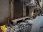A view of the site in New Ashok Nagar where a 55-year-old daily-wage worker allegedly died within minutes of entering a septic tank on Sunday. (RAJ K RAJ /HT PHOTO)