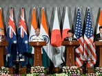 External affairs ,inister S. Jaishankar addresses during the quad foreign ministers' joint press statement, at Hyderabad House, in New Delhi on Tuesday.