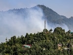 Shimla: Smoke billows after a massive forest fire broke out near Summer Hill, in Shimla, Himachal Pradesh, Tuesday, May 26, 2026. (PTI Photo)(PTI05_26_2026_000195A)