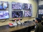 RPF personnel monitor CCTV feeds at a control room in Lucknow. (PTI File)