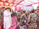 Union home minister Amit Shah interacting with BSF personnel at Sanchu Post in Bikaner, Rajasthan. Union home minister Amit Shah interacting with BSF personnel at Sanchu Post in Bikaner, Rajasthan.