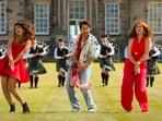 Mrunal Thakur, Varun Dhawan and Pooja Hegde in a still from Chunnari Chunnari.