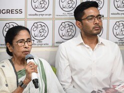 Kolkata, India - May 5, 2026: Chief Minister and AITC chairperson Mamata Banerjee along with AITC GS Abhishek Banerjee during a press conference after recent Assembly Election verdict where BJP got absolute majority at her Kalighat residence in Kolkata, India, on Tuesday, May 5, 2026.  (Photo by Samir Jana/ Hindustan Times)
