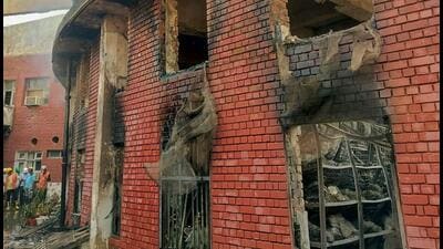 Authorities said most records in the old lower court record room were severely damaged in the blaze. (Parveen Kumar/HT) Authorities said most records in the old lower court record room were severely damaged in the blaze. (Parveen Kumar/HT)