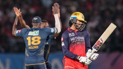 Venkatesh Iyer started on fire with a few big hits and excellent shotmaking, but his stay didn't last long – Kagiso Rabada with the wicket, giving GT a good start. (PTI) Venkatesh Iyer started on fire with a few big hits and excellent shotmaking, but his stay didn't last long – Kagiso Rabada with the wicket, giving GT a good start. (PTI)