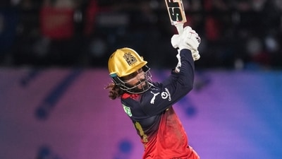 Captain Patidar finished on 93*(33), a glittering innings with sixes all over the ground, nine in total for the night. His innings pushed RCB to 254/5, a record total in a playoff game, and really lit up the Dharamshala night – perhaps even more than the half-time laser show to follow. (PTI) Captain Patidar finished on 93*(33), a glittering innings with sixes all over the ground, nine in total for the night. His innings pushed RCB to 254/5, a record total in a playoff game, and really lit up the Dharamshala night – perhaps even more than the half-time laser show to follow. (PTI)