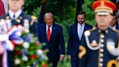 U.S. President Donald Trump, U.S. Vice President JD Vance and U.S. Secretary of Defense Pete Hegseth participate in a wreath-laying ceremony at the Tomb of the Unknown Soldier as part of a Memorial Day event at Arlington National Cemetery, Arlington, Virginia, U.S., May 25, (REUTERS)