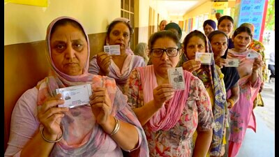 Voters queue up outside a polling booth in Jagraon on Tuesday. The elections recorded strong participation by women voters across several councils. (Gurpreet Singh/HT) Voters queue up outside a polling booth in Jagraon on Tuesday. The elections recorded strong participation by women voters across several councils. (Gurpreet Singh/HT)