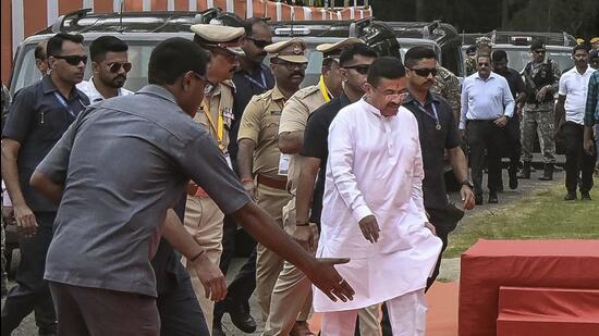 West Bengal Chief Minister Suvendu Adhikari arrives for an administrative coordination meeting, in Kalyani. (PTI)