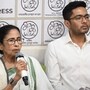 Kolkata, India - May 5, 2026: Chief Minister and AITC chairperson Mamata Banerjee along with AITC GS Abhishek Banerjee during a press conference after recent Assembly Election verdict where BJP got absolute majority at her Kalighat residence in Kolkata, India, on Tuesday, May 5, 2026.  (Photo by Samir Jana/ Hindustan Times)