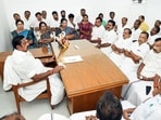 AIADMK leader Edappadi K Palaniswami or EPS at a meeting with some party MLAs at his house in Chennai last Saturday.