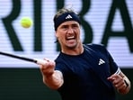 Germany's Alexander Zverev plays a forehand return to Czech Republic's Tomas Machac