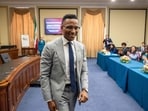 Rep. Christian Menefee (D-TX) departs after speaking at an Organization of Iranian American Communities meeting on Capitol Hill in Washington, DC.