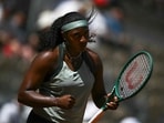 Hailey Baptiste reacts after a point against Czech Republic's Barbora Krejcikova 