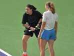 Mirra Andreeva with her coach Conchita Martinez. (Reuters)