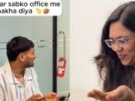 An office prank shows colleagues being offered lemon juice.