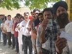 With sultry conditions and rising temperatures, polling officials said turnout was expected to remain higher in the morning hours, tapering off during the afternoon. (HT Photo)