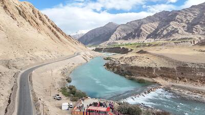 A rock check dam aimed at achieving long-term water and agricultural sustainability in Ladakh was inaugurated by Ladakh’s lieutenant governor Vinai Kumar Saxena at Upshi in Leh on Wednesday. (HT Photo) A rock check dam aimed at achieving long-term water and agricultural sustainability in Ladakh was inaugurated by Ladakh’s lieutenant governor Vinai Kumar Saxena at Upshi in Leh on Wednesday. (HT Photo)