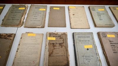 Old records and documents of the Legislative Assembly at Vidhan Sabha Civil Lines in New Delhi on Thursday. (Sanchit Khanna/HT PHOTO) Old records and documents of the Legislative Assembly at Vidhan Sabha Civil Lines in New Delhi on Thursday. (Sanchit Khanna/HT PHOTO)
