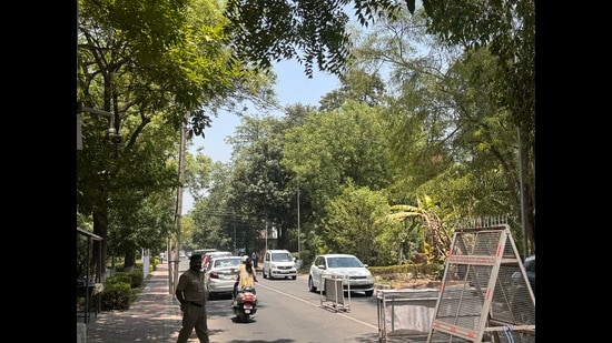 Cars seen on the Panjab University campus on vehicle-free Wednesday. (HT File)