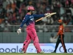 Vaibhav Sooryavanshi celebrates after scoring a half-century (50 runs) during the 2026 Indian Premier League (IPL) T20 Eliminator match between Rajasthan Royals and Sunrisers Hyderabad--