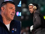 Mike Vrabel (L) and wide receiver AJ Brown. Mike Vrabel (L) and wide receiver AJ Brown.