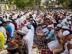 Muslims offering prayers at a mosque in Shamli district on the occasion of Bakrid on May 28 (HT photo)